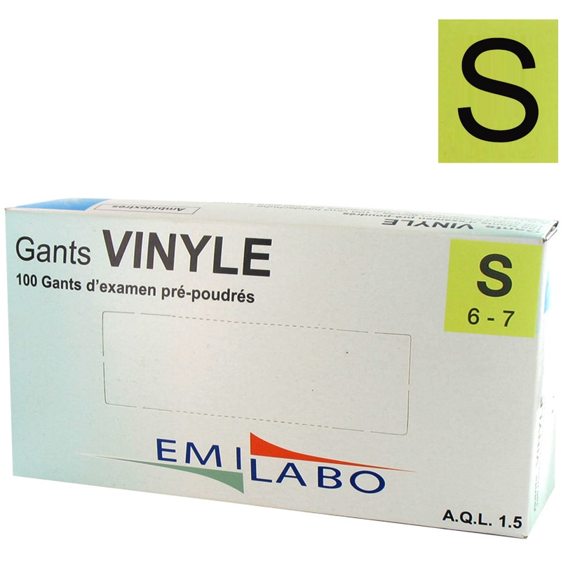 Gant jetable en vinyle non poudré Taille S (6/7) - Boîte de 100 gants 