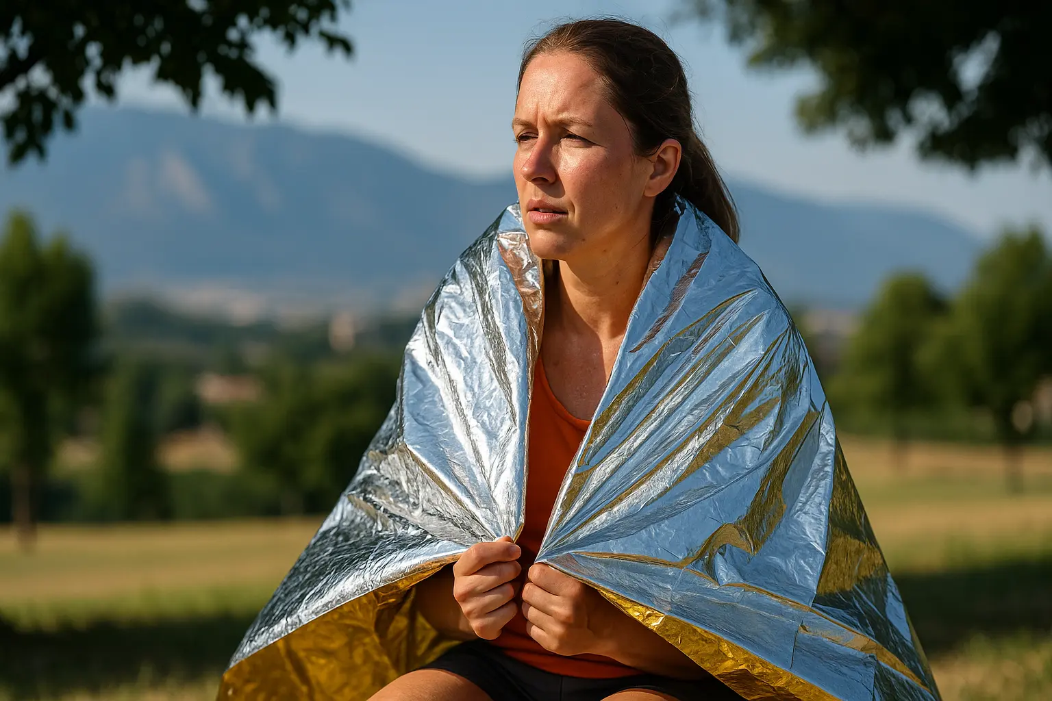 Face argentée pour se protéger de la chaleur
