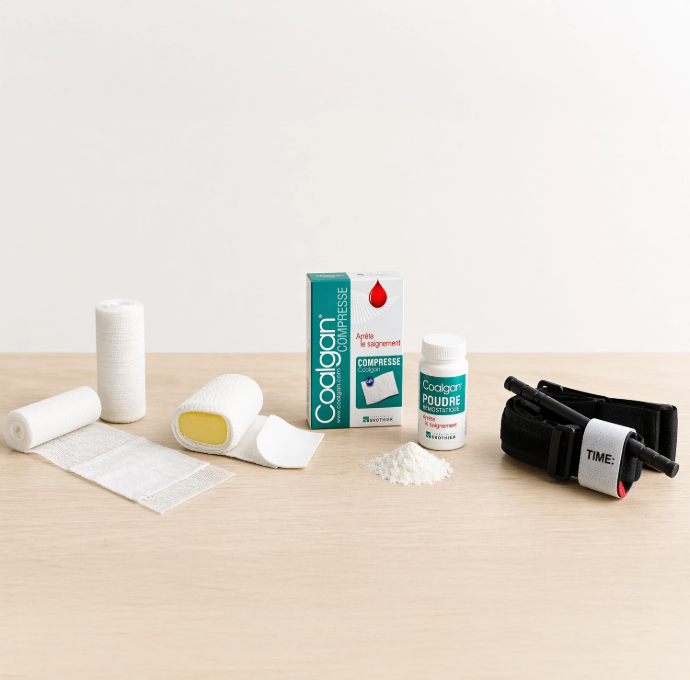 Différents types de produits pour le contrôle des saignements présentés de façon comparative