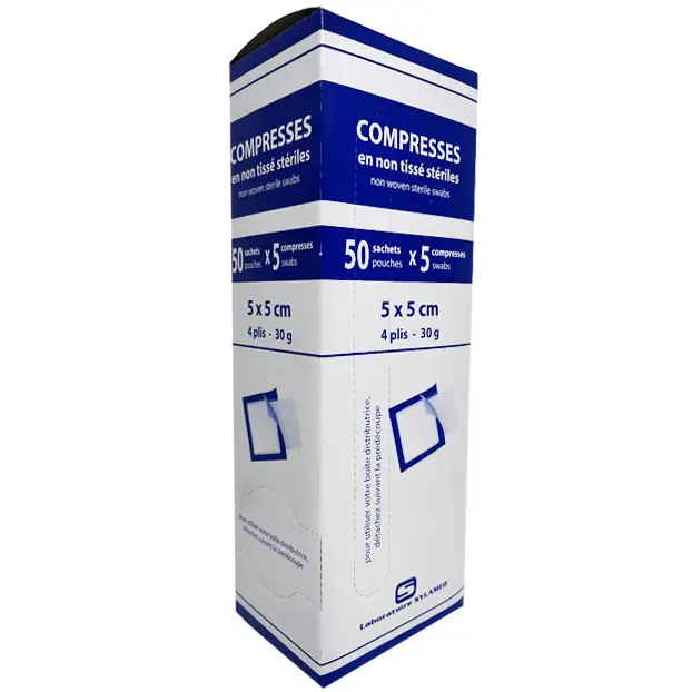 Compresse non tissée stérile – 5 x 5 cm (50 sachets de 5)